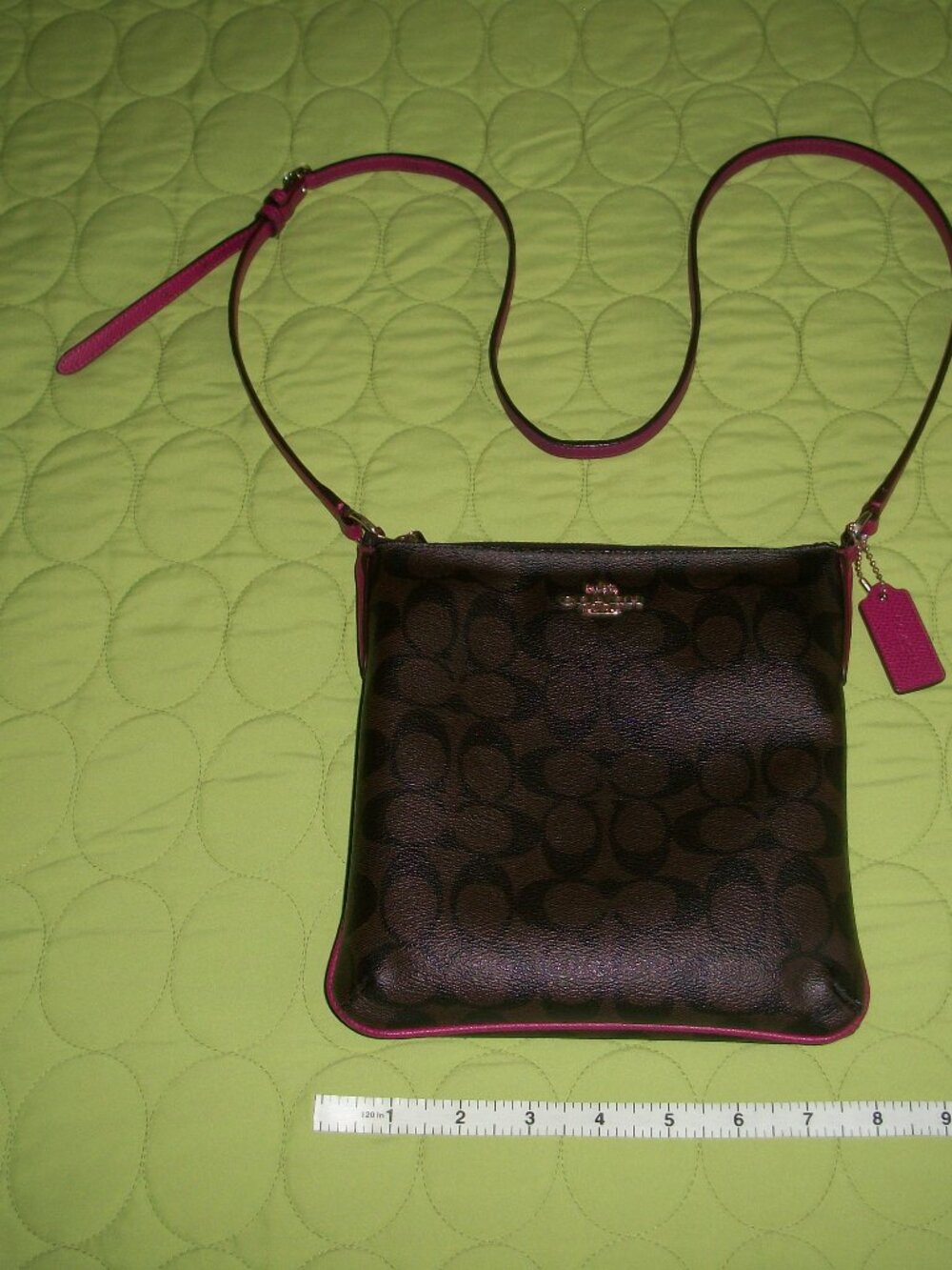 Coach North/South F35940 Brown/Pink Crossbody Bag with Signature Monogram